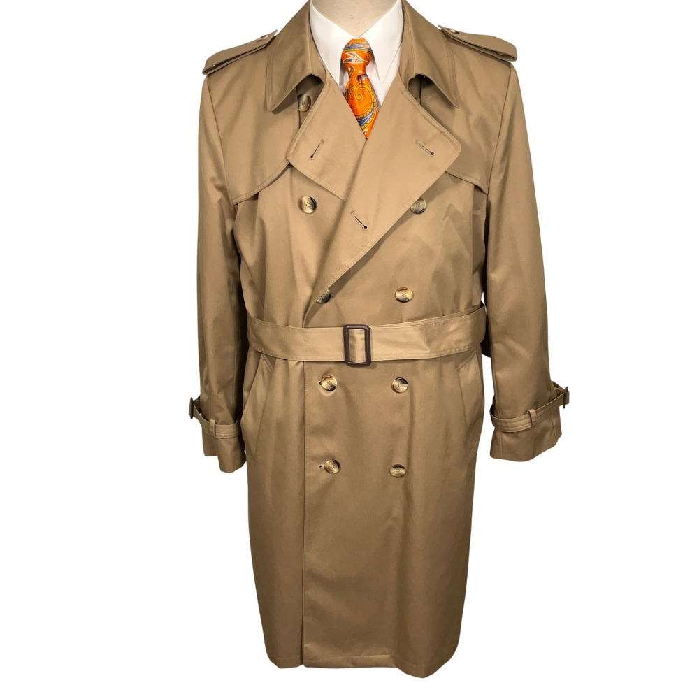 Stormport Trench Coat Mens 42R Tan Double Breasted Belt Rain Detective Jacket